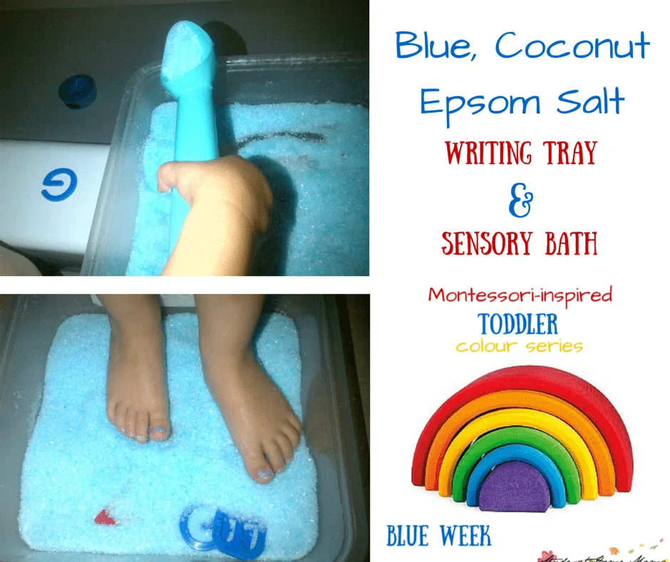 Blue, Coconut Epsom Salt Writing Tray & Sensory Bath from Montessori-inspired Toddler Blue Colour Study