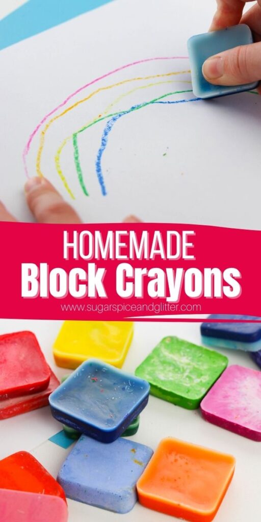 Step-by-step tutorial for how to make homemade block crayons, a fun gift for kids of all ages and a great way to use up broken crayons!
