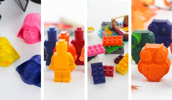 composite image of different DIY block crayons