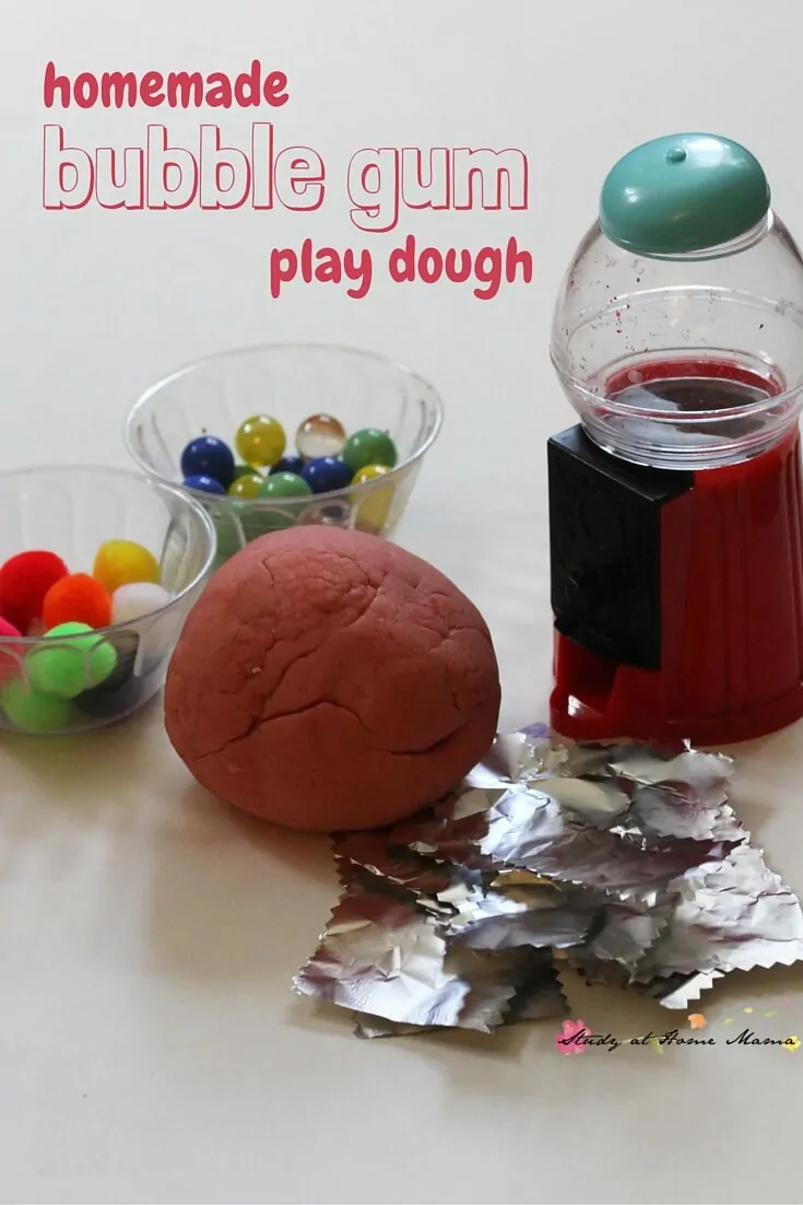 Homemade bubble gum play dough - a fun candy play dough invitation perfect for Hallowe'en, or after reading Willy Wonka & the Chocolate Factory