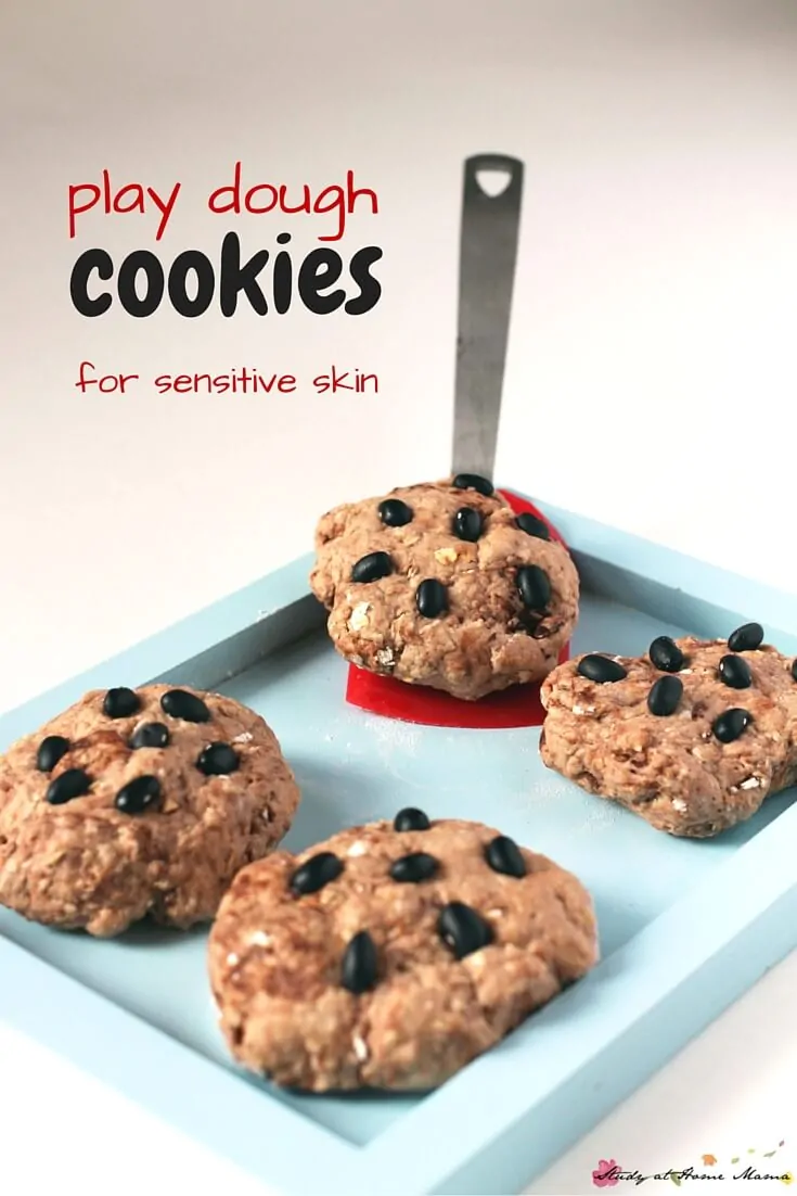 Homemade play dough recipe for Chocolate Chip Cookie Play Dough - this easy no-cook play dough recipe is perfect for sensitive skin