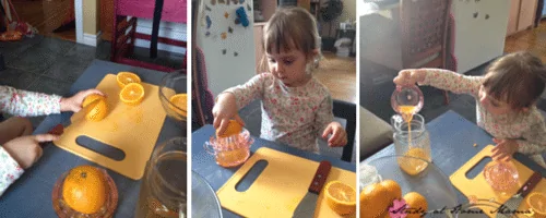 Montessori Practical Life Lesson: Making Orange Juice in the Kids Kitchen