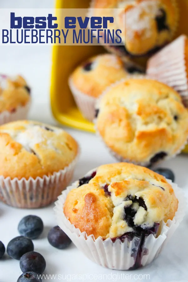 These easy blueberry muffins are light and fluffy with golden, crunchy tops - the perfect muffin recipe for kids to make, a fresh blueberry dessert that is equally perfect for brunch or lunch boxes