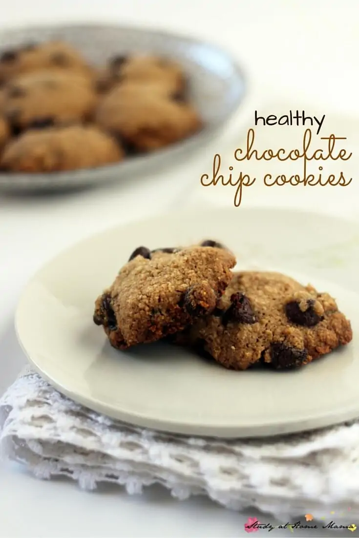 Kids' Kitchen: healthy chocolate chip cookie with tahini and brown butter. Gluten-free, processed-sugar free, and perfect as a paleo dessert - these healthy chocolate chip cookies are a healthy dessert that you can feel good about indulging in!
