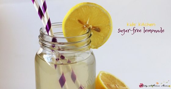 Kids' Kitchen sugar-free lemonade recipe for developing Montessori practical life kitchen skills and kitchen independence with free recipe printable