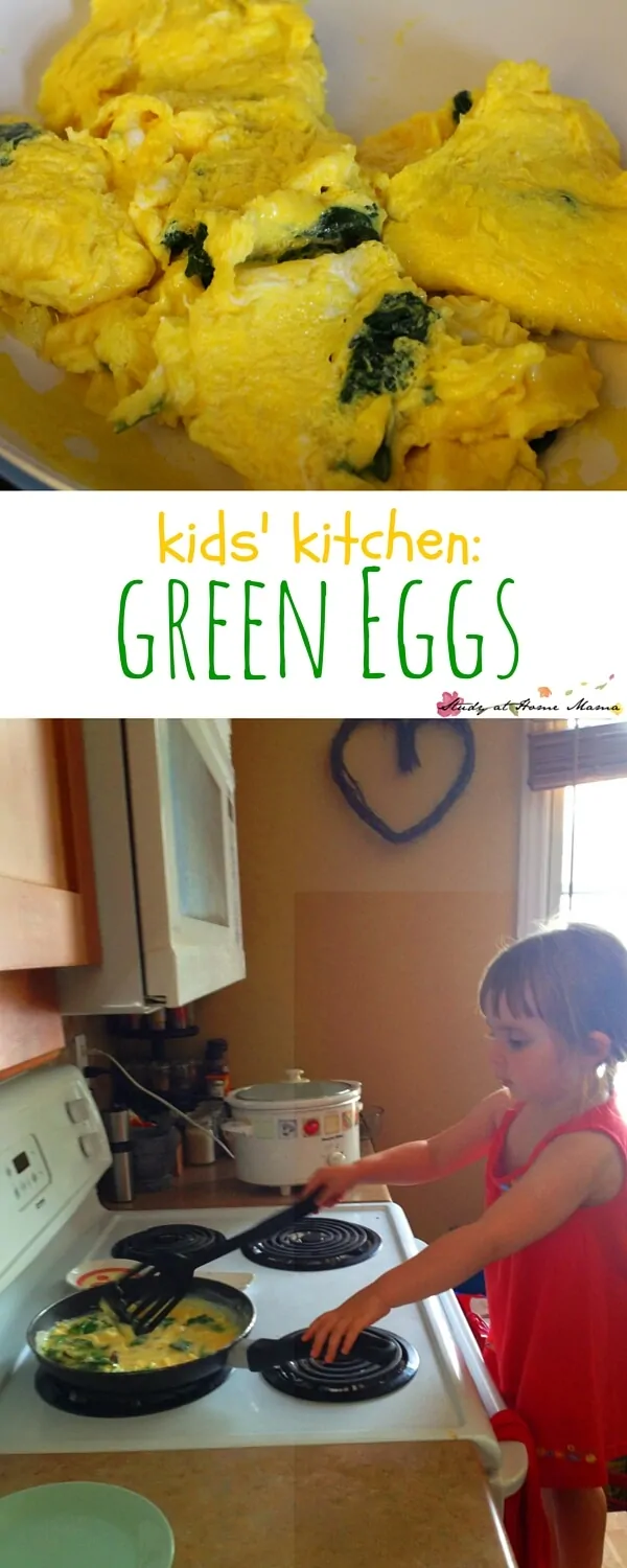 An easy healthy recipe for kid-made green eggs, perfect for a Dr Seuss-inspired breakfast. Teach your child how to cook eggs on the stove independently