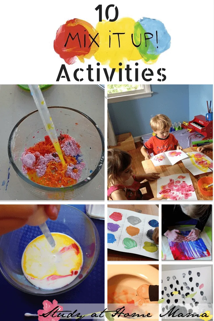 10 Colour Mixing Activites and Mix It Up Book Review -- some of the color mixing ideas are mess-free and some could be considered science experiments