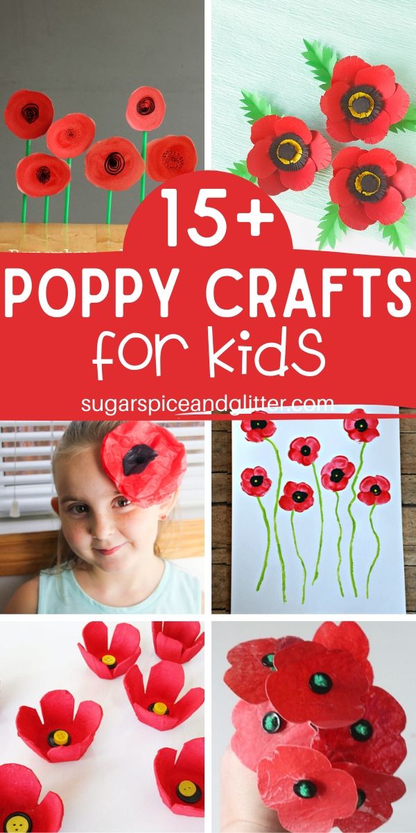Gorgeous poppy crafts for kids - perfect for explaining and exploring the significance of the poppy before Remembrance Day or Veteran's Day, plus book suggestions for kids