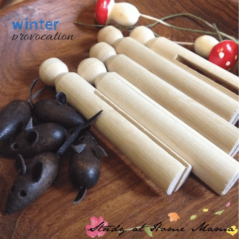 winter provocation using wooden and felt objects