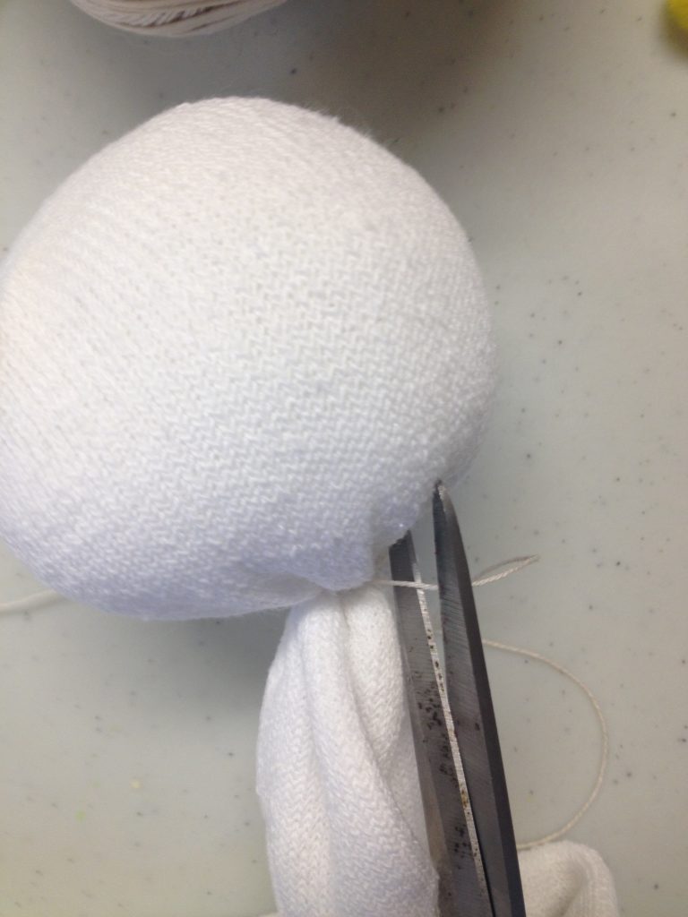 Making the head on our DIY Olaf Snowman Sock