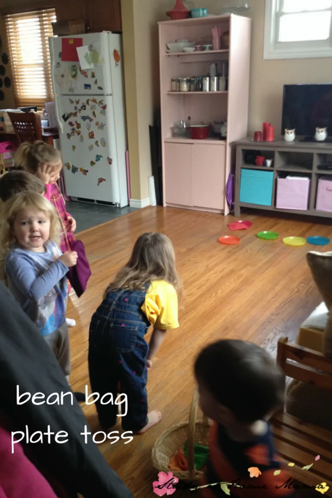bean bag plate toss: one of seven indoor bean bag games and activities