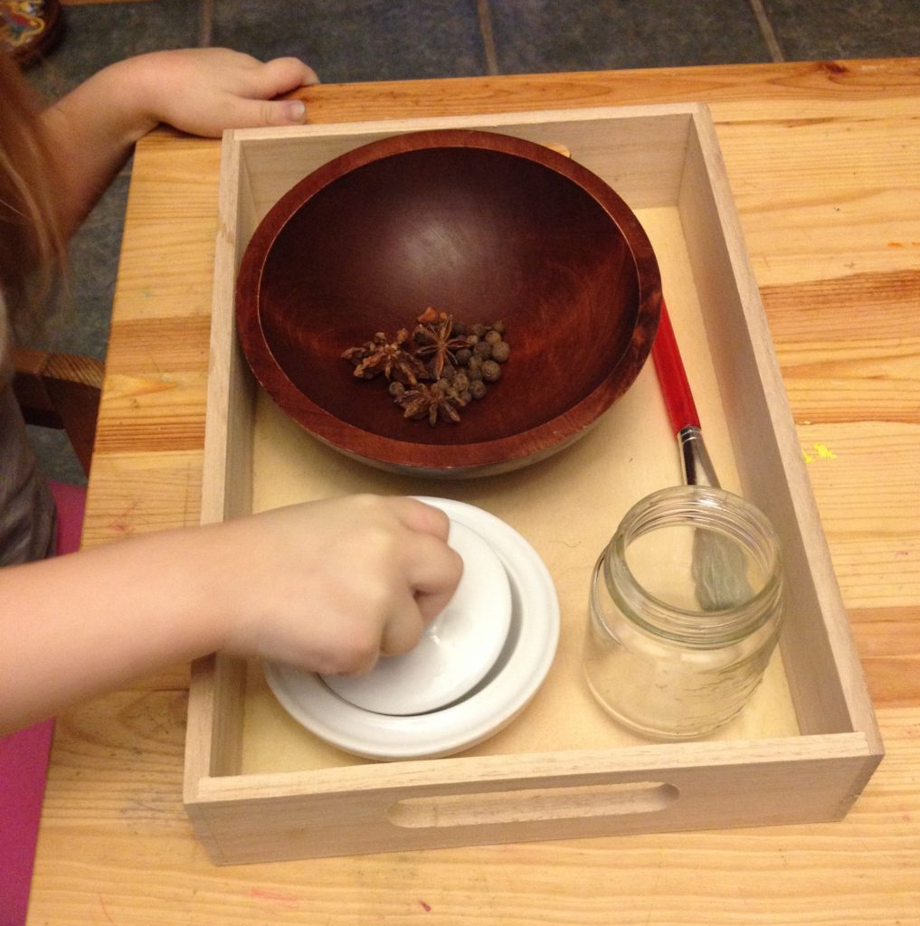 montessori practical life lesson in grinding spices