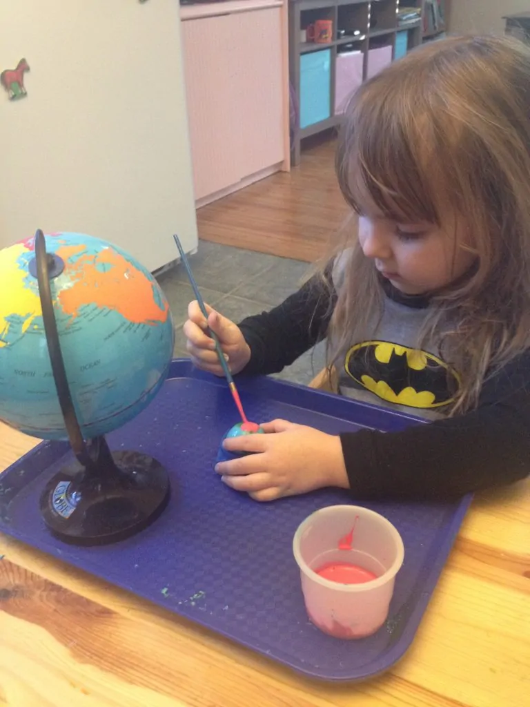 Painting DIY Montessori Continent Globes