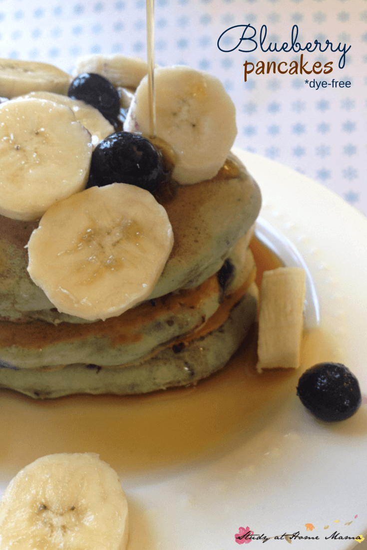 These Blueberry pancakes are a protein-rich, easy breakfast idea for the kids. The blueberries give the pancakes a blue hue without any dye, making these a great healthy breakfast option!