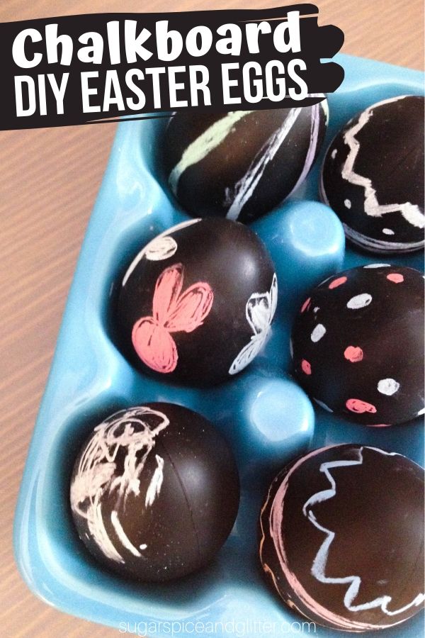DIY Chalkboard Easter Eggs - a stunning & simple Easter craft for kids. Adult prepares the chalkboard Easter Egg, & the kids decorate over & over again!