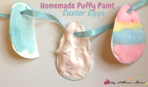 Easter Egg Craft made with Homemade Puffy Paint - using Montessori materials, this is a great fine motor activity, sensory play, & process-based craft
