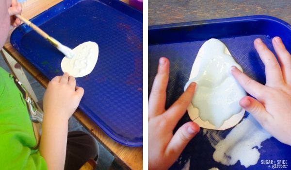 in-process images of making puffy paint Easter eggs