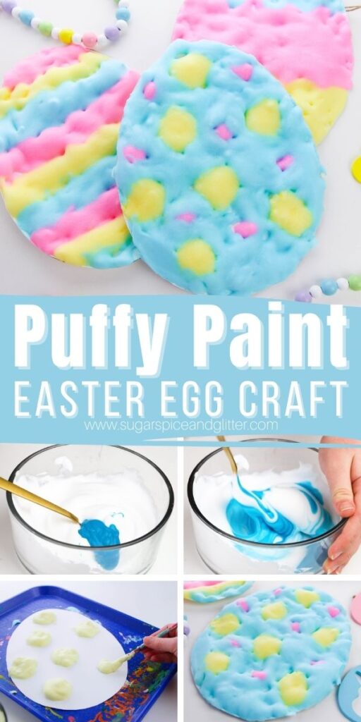 You just need three basic craft supplies to make this DIY Puffy Paint! Use it to make pretty, puffy Easter Eggs and turn them into an Easter banner or unique Easter cards.