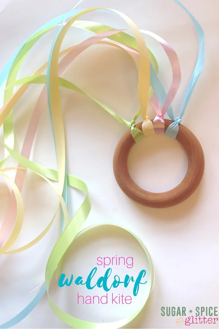 Quick and easy Spring craft for kids that uses Montessori Practical Life skills to make. This DIY Spring Waldorf Hand Kite is a great homemade toy for kids