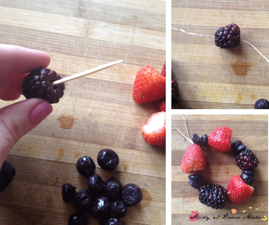 How to Make Berry Bracelets - a fun and healthy snack for kids to help make