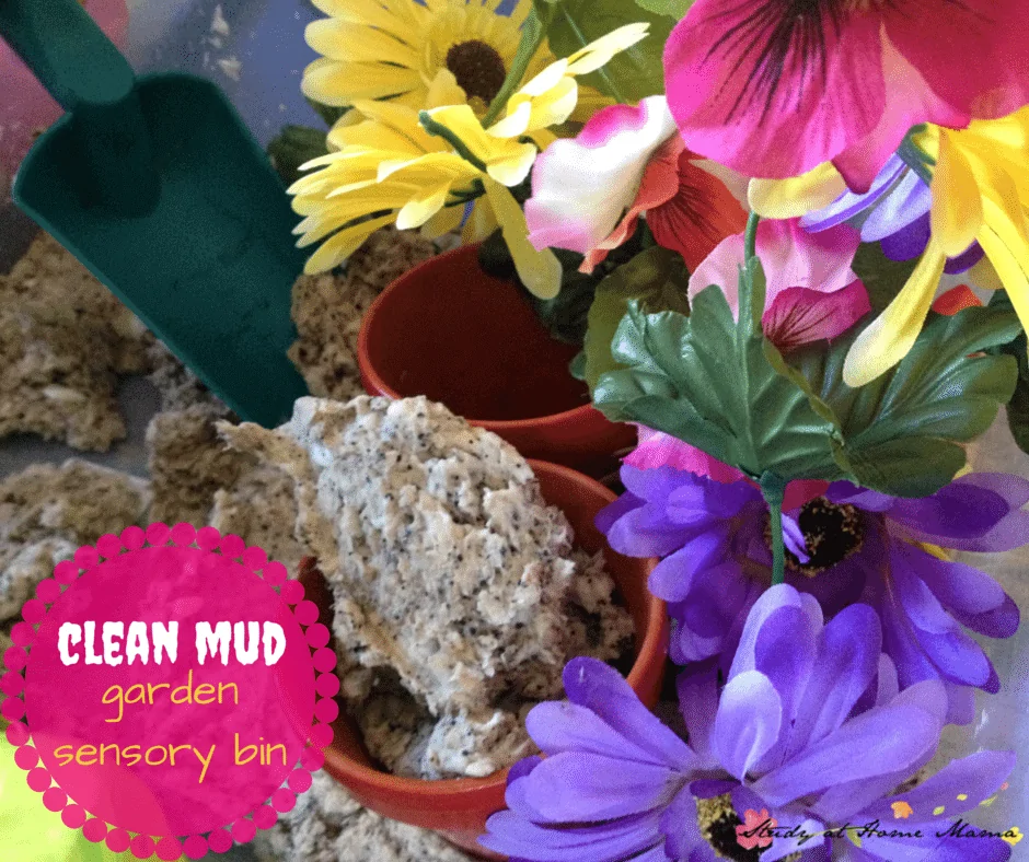 clean mud garden sensory bin - a fun spring sensory bin or summer sensory bin that feels just like mud, but is made with soap!