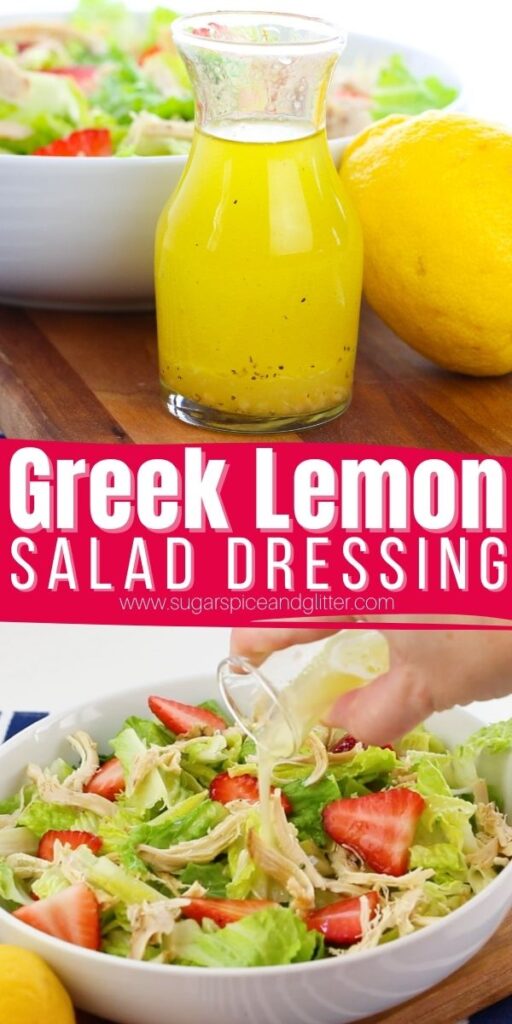 How to make lemon olive oil salad dressing, a fresh, vibrant vinaigrette and traditional Greek recipe. This 5-ingredient salad dressing is the perfect way to liven up summer salads or add some zip to grilled meat or roasted veggies