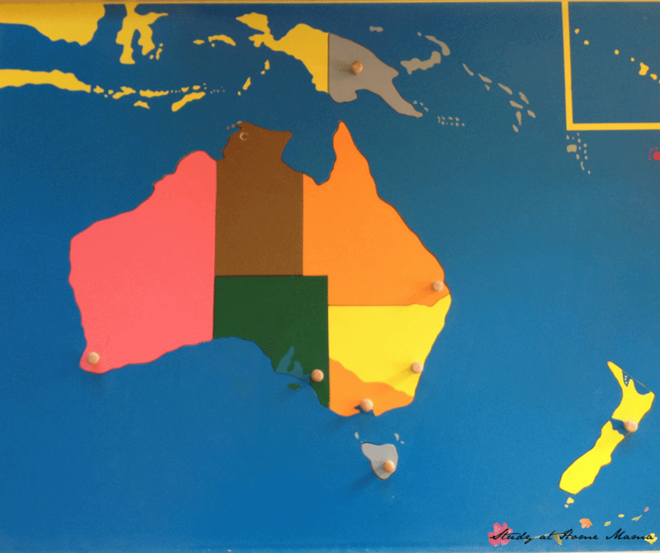 Montessori Australian Continent Map - presented as part of a Montessori Australia Unit Study