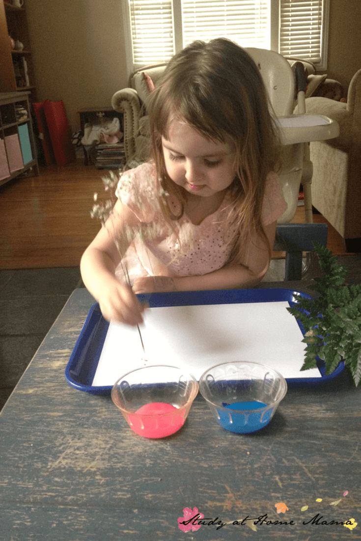 Kids Craft Ideas: Painting with flowers as part of exploring botany for kids! This simple hands-on learning teaches children about flowers while they paint.