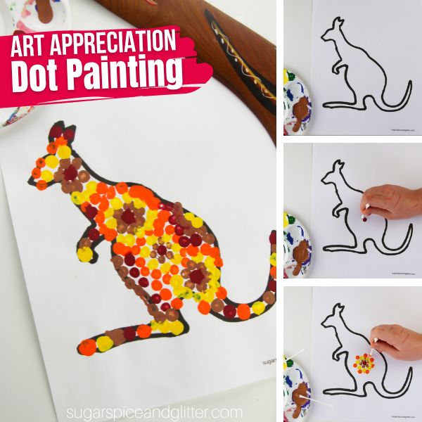 Australian Dot Painting: Australia Craft for kids to learn about Aborigine culture as part of an Australia unit study. A great craft for fine motor development, too!