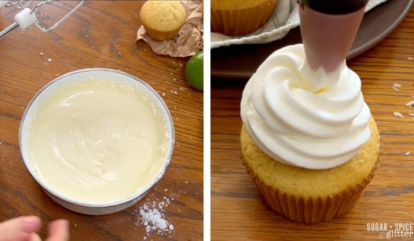 in-process images of how to make coconut cream cheese frosting