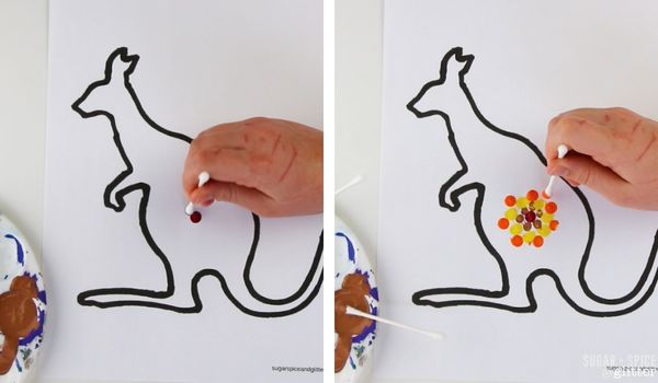 in-process images of making a kangaroo dot painting
