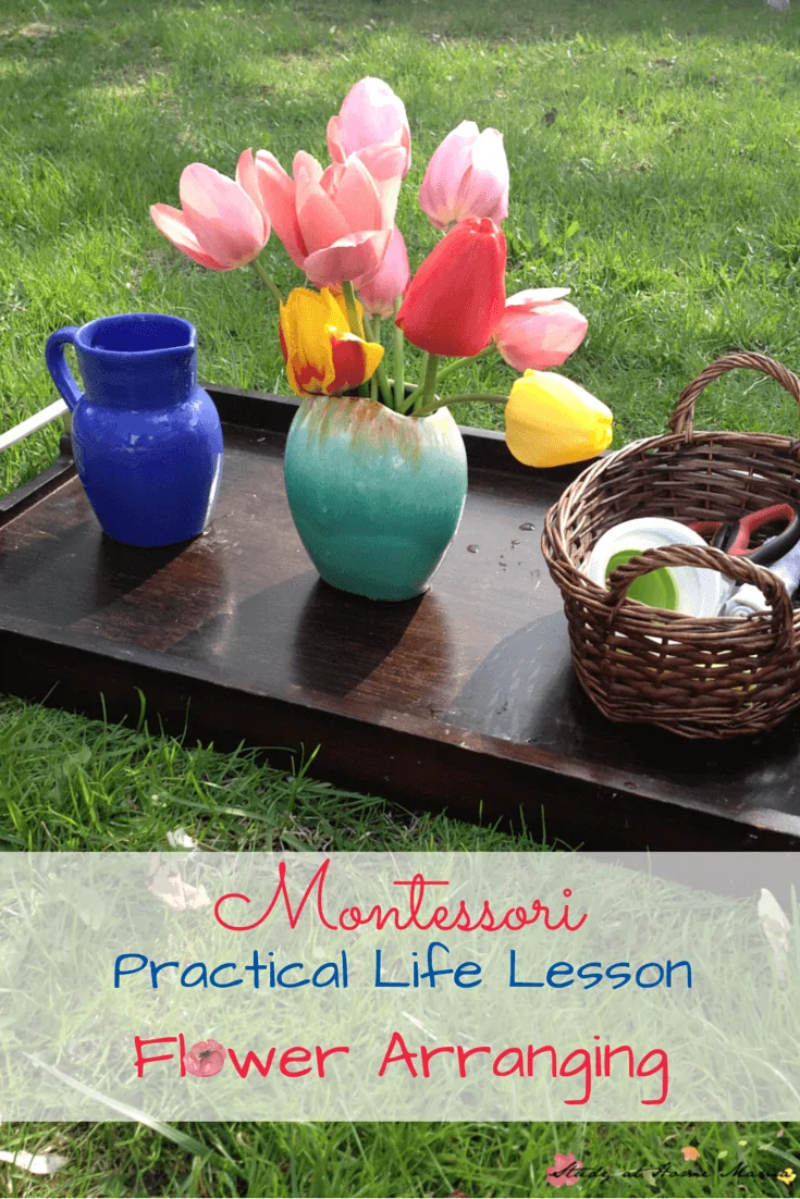 Montessori Practical Life Lesson: Arranging Flowers - a great hands-on way to teach order, observe flowers, and start exploring botany for kids!