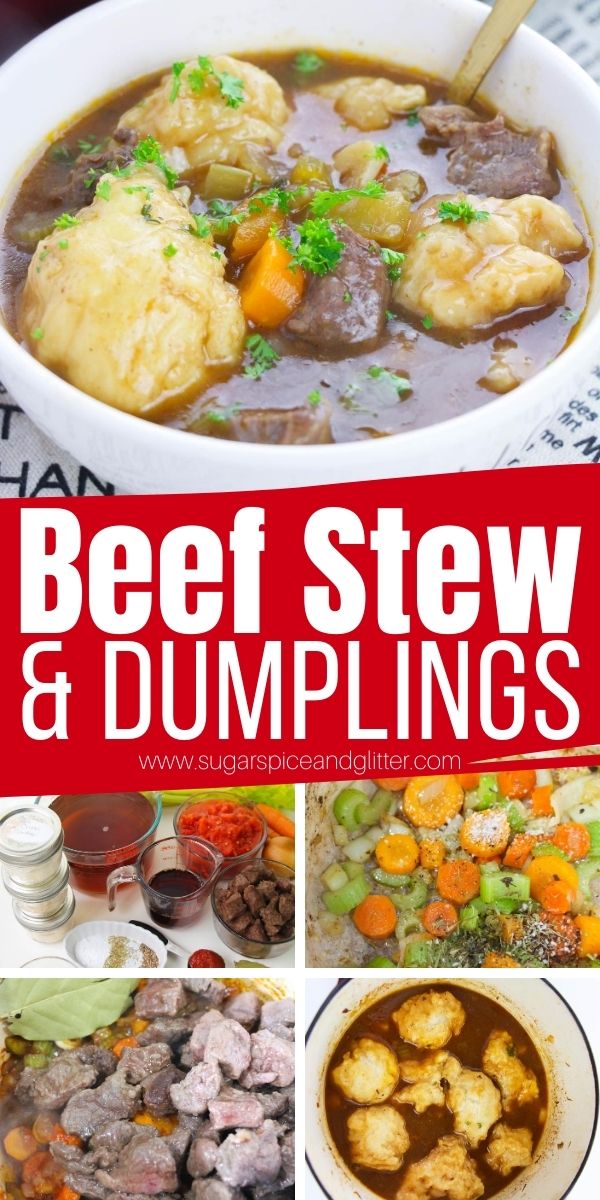 How to make the best ever beef stew and dumplings, ready in 30 minutes! The perfect comfort food - delicious, filling and chockfull of protein and vegetables. Plus those tender, fluffy dumplings soak up the flavorful stew so well!
