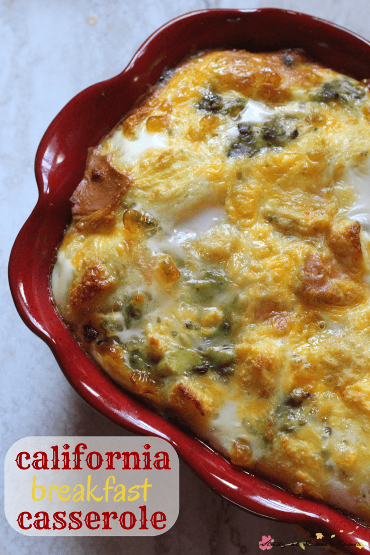 Easy healthy recipe for a quick breakfast casserole, this California breakfast casserole has sweet potato, sausage, avocado, roasted tomatoes, cheese & eggs - the perfect way to start your morning!