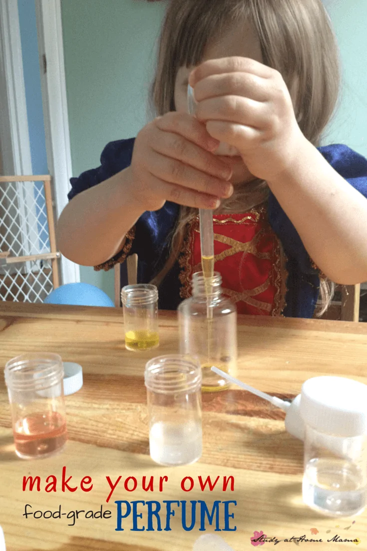 Make your own child-safe perfume with food extracts - a great sensory activity for kids