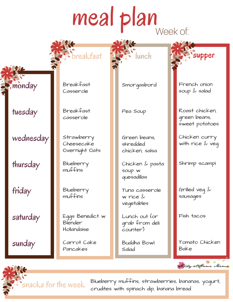 Free Printable Meal Plan - new one available every week on Sugar, Spice and Glitter