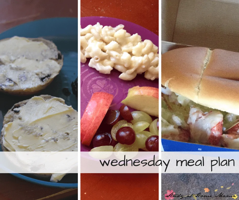 Wednesday meal plan, new 7-day healthy meal plans posted weekly! Mini-bagels, macaroni and cauliflower, and lobster rolls are the main dishes today!