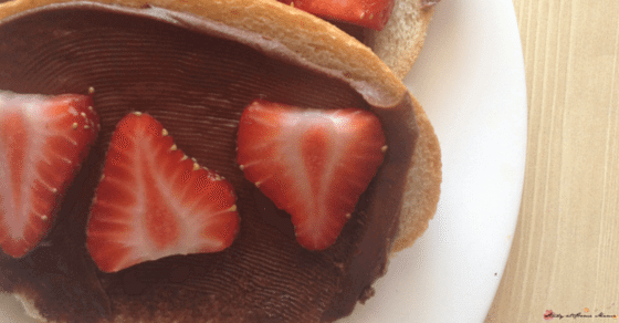 Yummy Kids Kitchen Snack idea -- Nutella Strawberry toast, an easy healthy snack idea for kids to make themselves