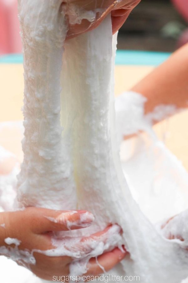 How to make slime - the best slime recipe ever with a special secret ingredient to make it extra fluffy and squishy! Slime is a great sensory activity for kids!