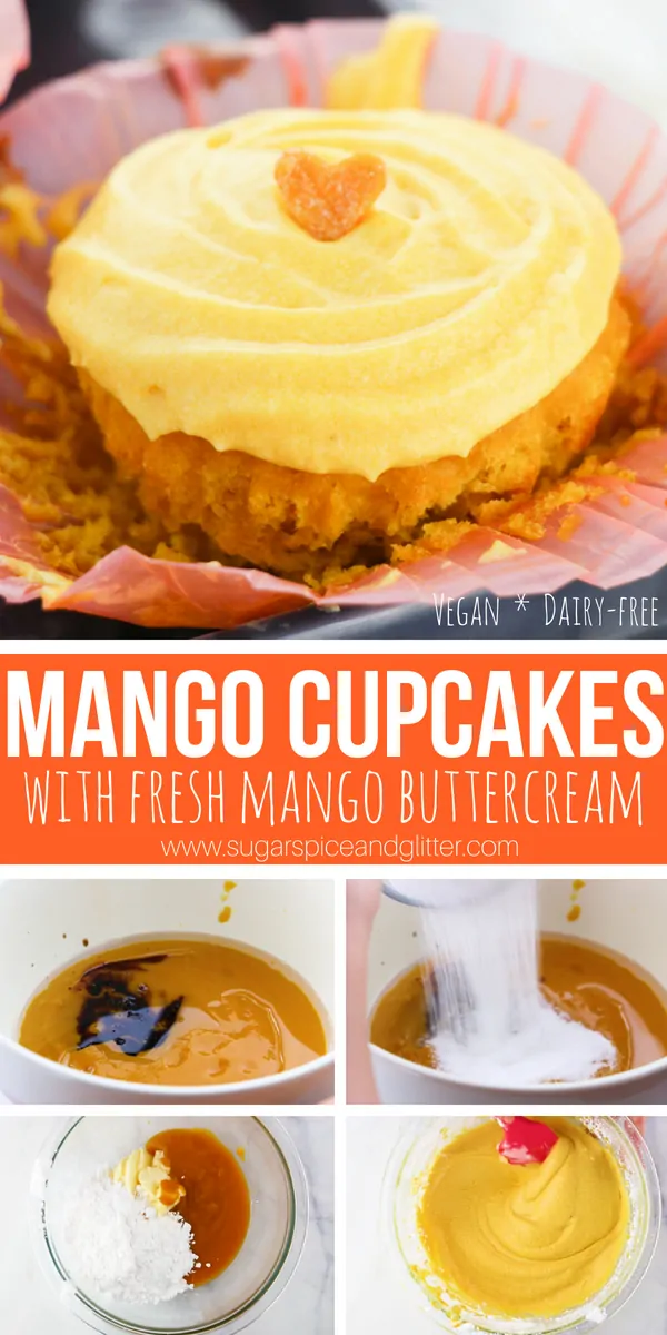 These fresh mango cupcakes with their natural tropical flavour, light, fluffy cake, & fresh mango buttercream are the perfect summer cupcake recipe