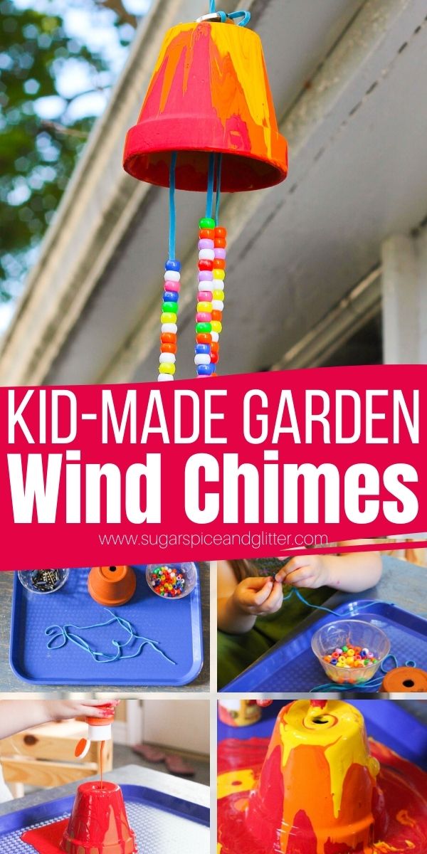 How to make a flower pot wind chime craft for kids - a simple process art activity that makes a great homemade gift add ands some pretty whimsy to your garden