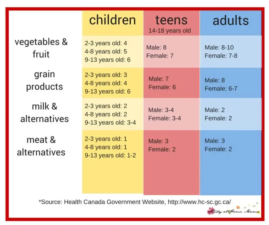 How much should my child eat? This helpful chart explains how many servings of each of the food groups your child (and you) should eat -- and check out the free printable board game on healthy eating while you're at it!