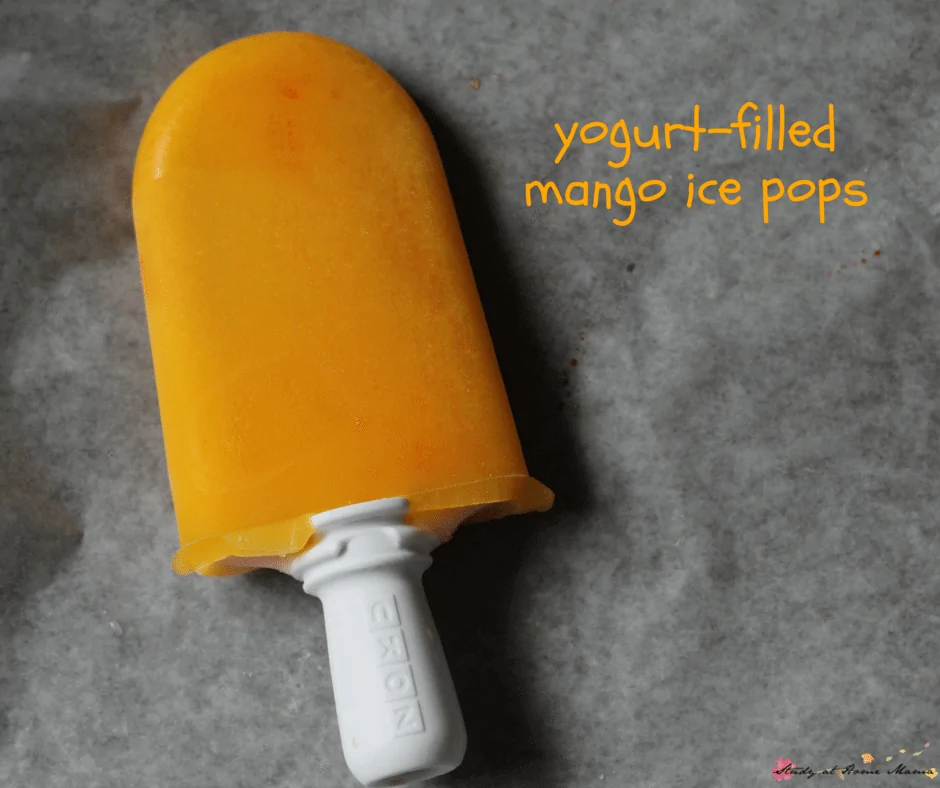 Yogurt-filled Mango Ice Pops: An easy healthy recipe for sugar-free popsicles that kids can help make!