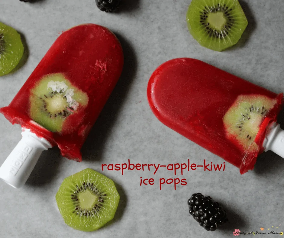 Raspberry-Apple-Kiwi Ice Pops: An easy healthy recipe for sugar-free ice pops for busy kids in the kitchen