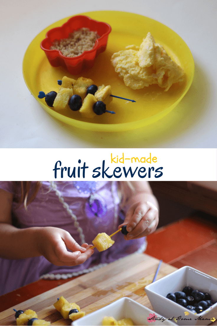Kids Kitchen: Kid-Made Fruit Skewers - an easy healthy recipe for a kids snack, part of a healthy lunch idea for kids and a great Minion snack!