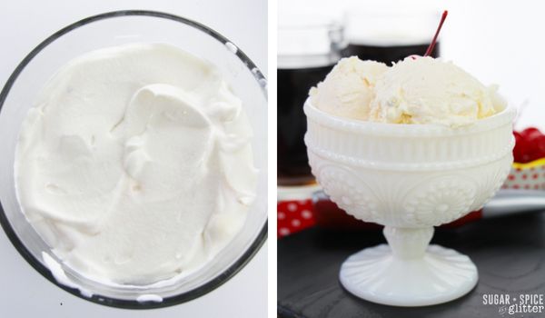 in-process images of making root beer float ice cream