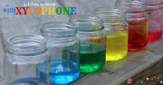 Kids Kitchen Science: Water Xylophone experiment - mixing water and science for a colourful sensory activity for kids!
