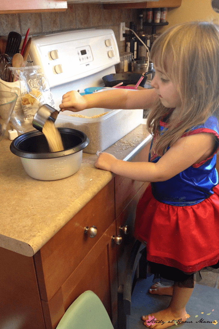 Kids Kitchen: Learning how to cook rice properly, a great kids kitchen activity that incorporates math and practical life skills