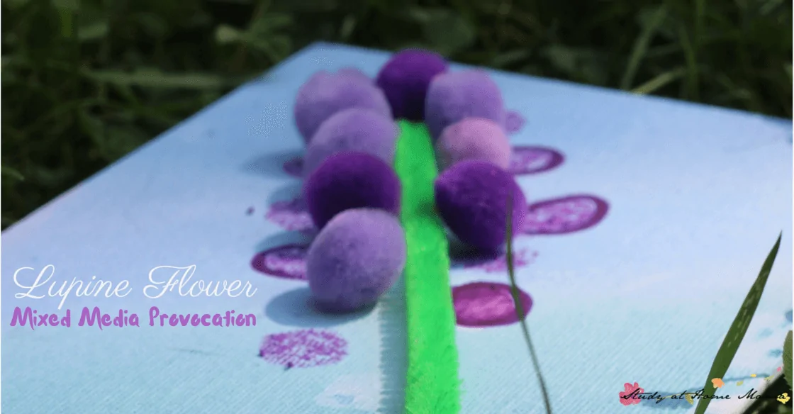 Kid's Craft Ideas: Lupine Flower Mixed Media Provocation inspired by Miss Rumphius - an easy flower craft for kids with lots of room for creativity.