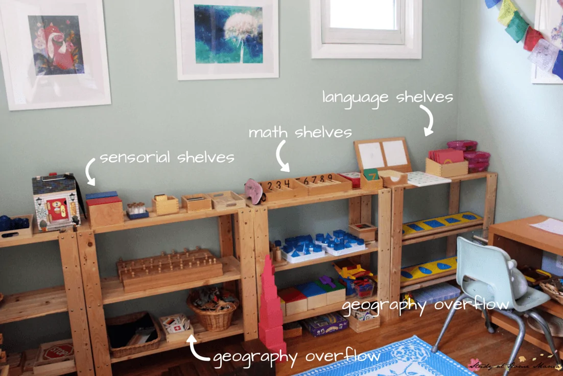 A real life sneak peek into a homeschool family's Montessori room - find out what Montessori in the home really looks like!